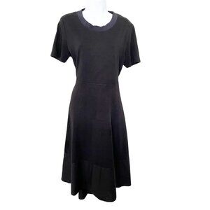 Cos Midi Dress Size L Black Fit & Flare Short Sleeve Cotton Jersey Knit